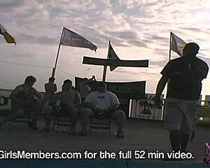 Coeds strip for public during bikini contest and striptease