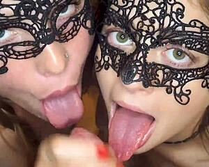 An amateur ffm video of three girls gives a hot blowjob