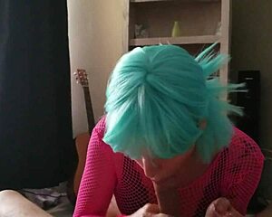 Her boyfriend strokes his big cock into girlfriend on knees to get good blowjob from her