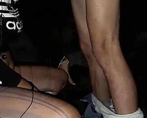 Street prostitute blows cock for cash