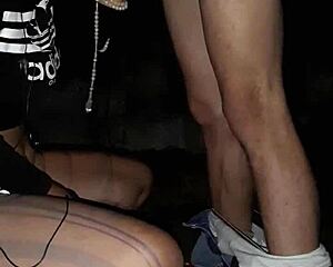 Street prostitute blows cock for cash