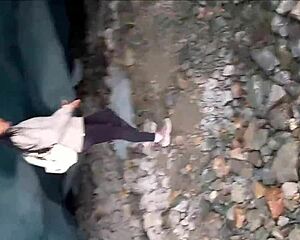 blowjob on trekking trail at blue ice glacier, argentinian deepthroat outdoors