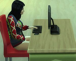 Girl masturbates in front of a porn video