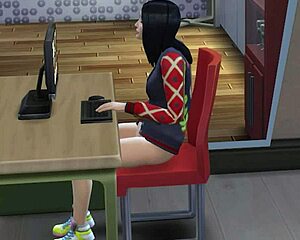 Girl masturbates in front of a porn video