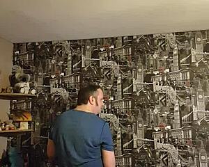 standing alone and wanking in the room