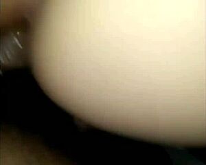 the blonde swallows the big cock whole, sucks with gusto, then gives her ass