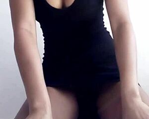 mariaold milf teasing huge boobs in lingerie with dildo