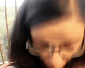 Nerdy delivery girl with glasses