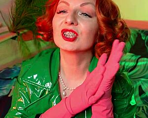 Free closeup of Arya Grander's seductive lips and hands rubber latex glove fetish