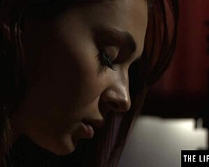 Gorgeous brunette babe intensely masturbates while watching herself in mirror