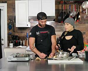 Discussing orgasms in the kitchen