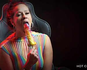 Sexy Latina Sucks Huge Lollipop Dick and Talks Dirty to Make You Cum