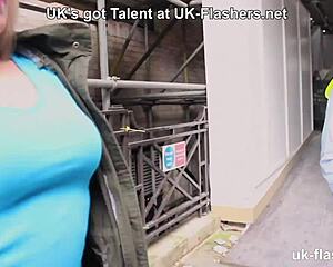 British Milf Flashes Pussy in Public for Workers.