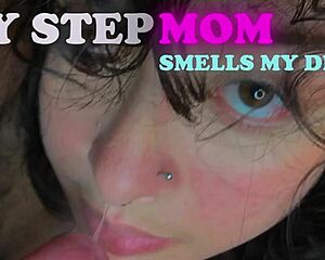 My hard cock gets her horny stepmom’s tongue all around it
