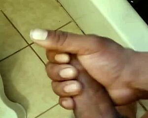 stroking this meat with handjob and masturbation solo black cock