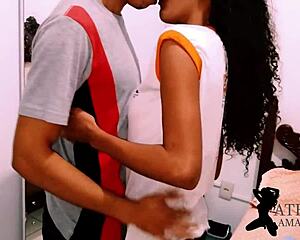 young couple explores at friend's house