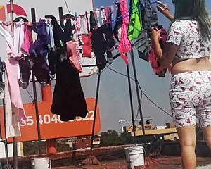 My neighbor's big ass in panties got me hard 😍