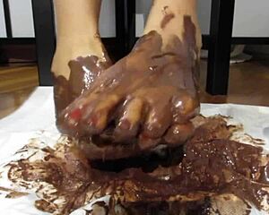 My chocolate-covered feet with varnished nails