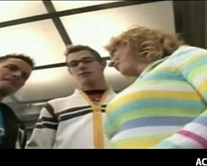 Busty milf enjoys threesome with titty fuck