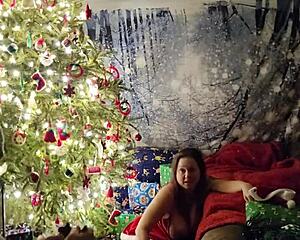 Big tits and big cock in Christmas photo shoot