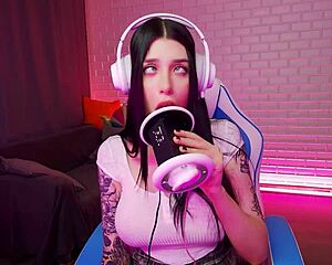 Gorgeous teen Honey Haze performs ASMR licking session