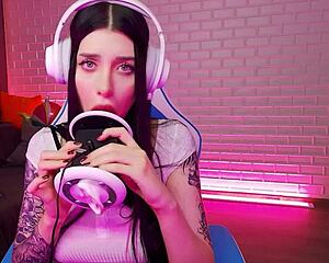 Gorgeous teen Honey Haze performs ASMR licking session