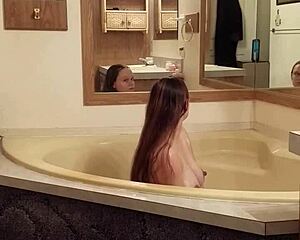Relaxed pregnant wife taking a bath and Shadebunny