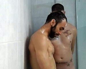 i shower with my straight friend, his monster cock getting hard in gay encounter.