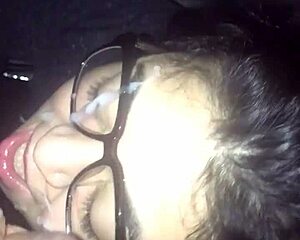 Big Cock Explodes Over Mami's Glasses, So Damn Hot!