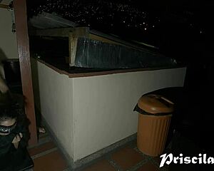 Latina Brunette Lovers Fuck Doggystyle Outdoors At Night