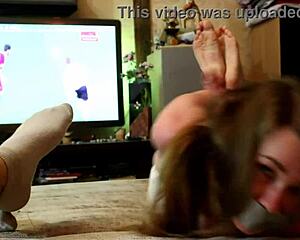 Girlfriend bound barefoot in bondage while watching euro 2016, what a tempting contrast