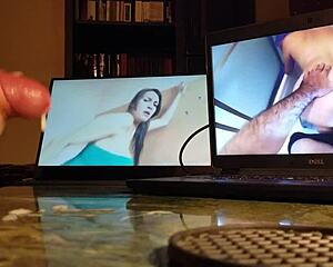 Watch The Guy Masturbating With Computer On Desk In A Teasing Manner