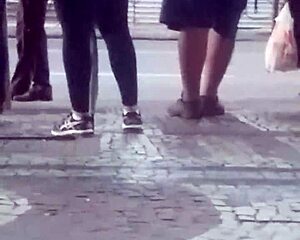 morena with hot legs at bus stop