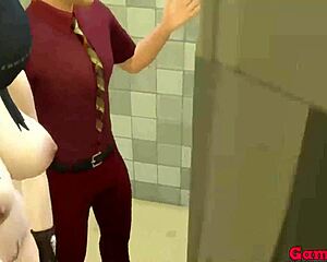 Naruto hentai trio with Hinata and Sakura locked in bathroom, begging for his load inside!