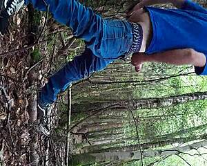 Risky outdoor masturbation with monster cock!