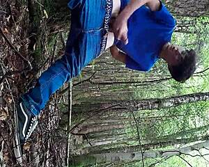 Risky outdoor masturbation with monster cock!