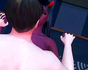 Perverted succubus mistress subdues stepbrother for hard anal BDSM in Sims anime hentai