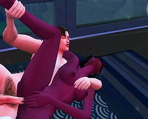 Perverted succubus mistress subdues stepbrother for hard anal BDSM in Sims anime hentai