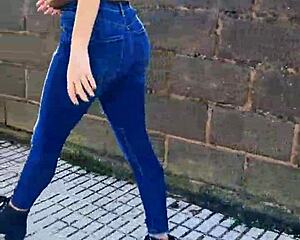Amateur woman’s provocative walk, exposure of the bust area