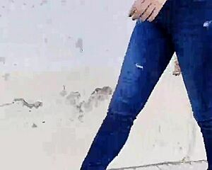 Amateur woman’s provocative walk, exposure of the bust area