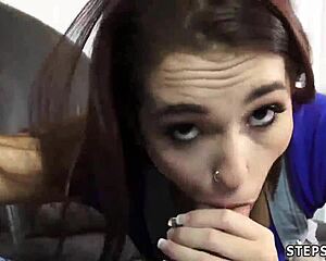 teen first tries anal sucking stepbro's banana in hardcore food play.