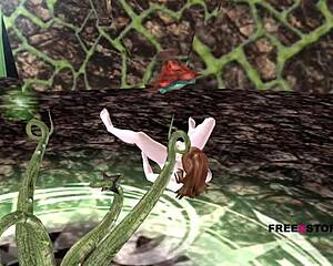 Ljubka deklica v 3D risanki si drgne in prstuje na tleh