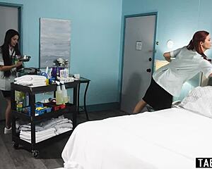 Housekeepers Alex Coal And Jayden Cole Engage In Intense Lesbian Sex With Oral And Kissing.