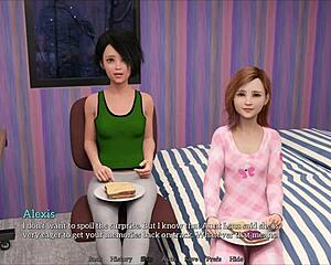 in my new memories, a brunette plays a fun game with friends.