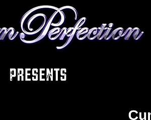 Nasty centerfold gulps jizz load on her face