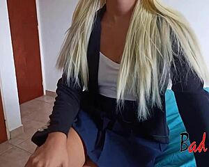 Stepdaughter wants permission to go out with university friends. Stepfather offers sex in exchange for her exit. Blonde teen has sex with stepfather.