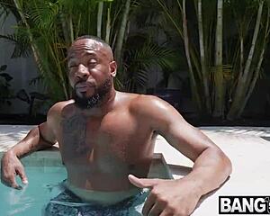 Intense poolside blowjob and riding with Madison Wilde