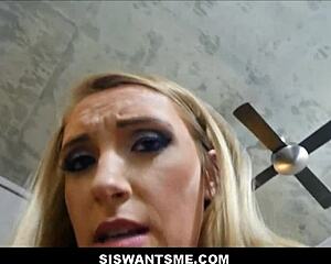 Step sister blowjob POV video and her getting cum in her mouth