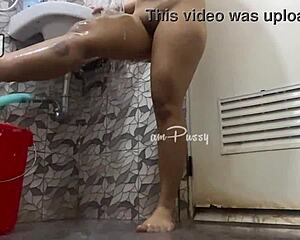 Real Authentic Shower Scene with Filipina Amateur Showing Shaved Body