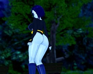 Dark forest and horny teen are masturbating, and big thighs of Raven